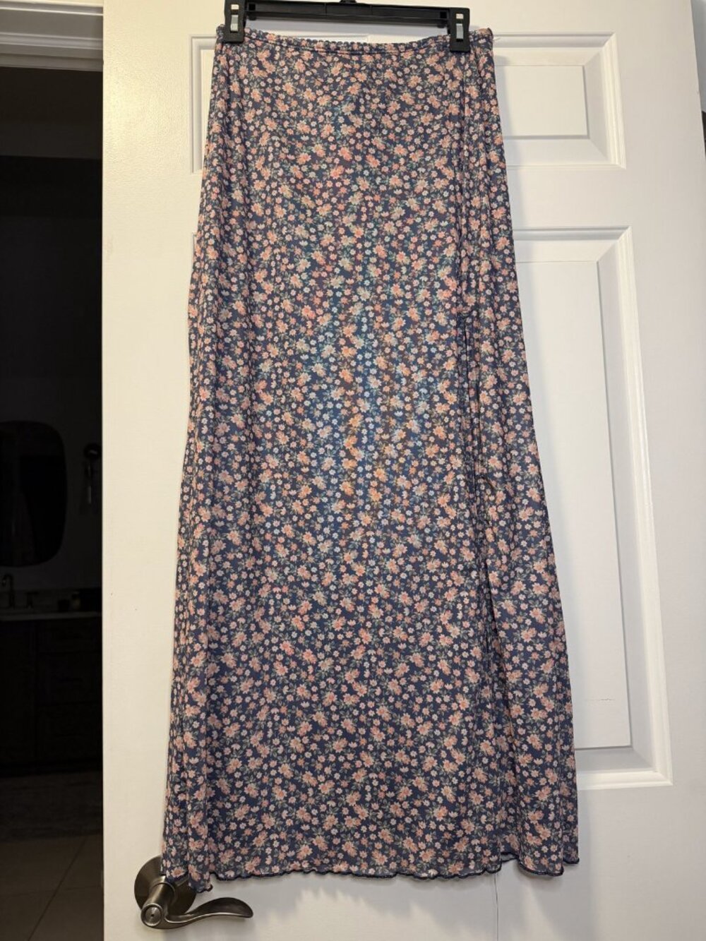 Originality Navy Ditsy Floral Mesh Maxi Skirt Size L